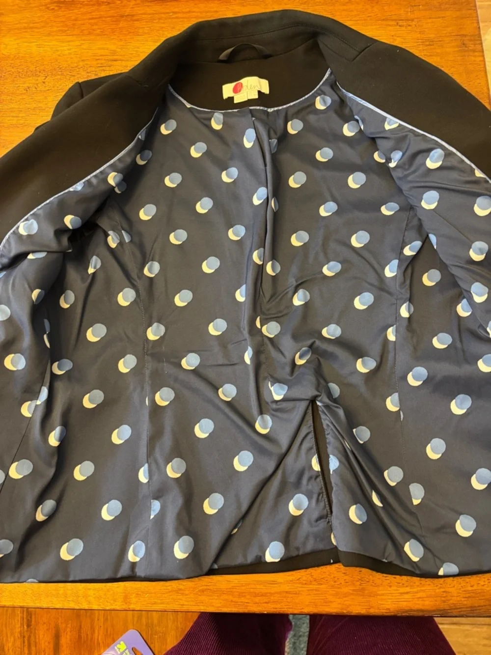 Boden Black Tailored Women's Blazer with Polka Dot Lining size 12 NWOT